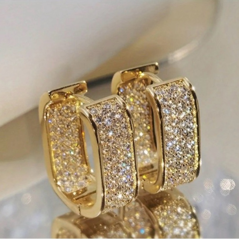 Square Synthetic Zirconia Inlaid Earrings